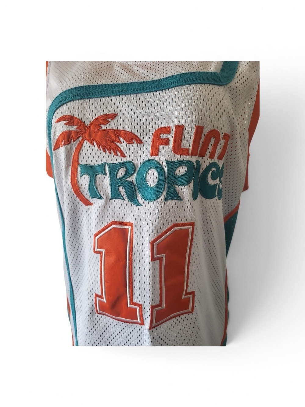 Flint Tropics Ed Monix Mesh Basketball Jersey - White/Teal/Orange - Picture 4 of 9